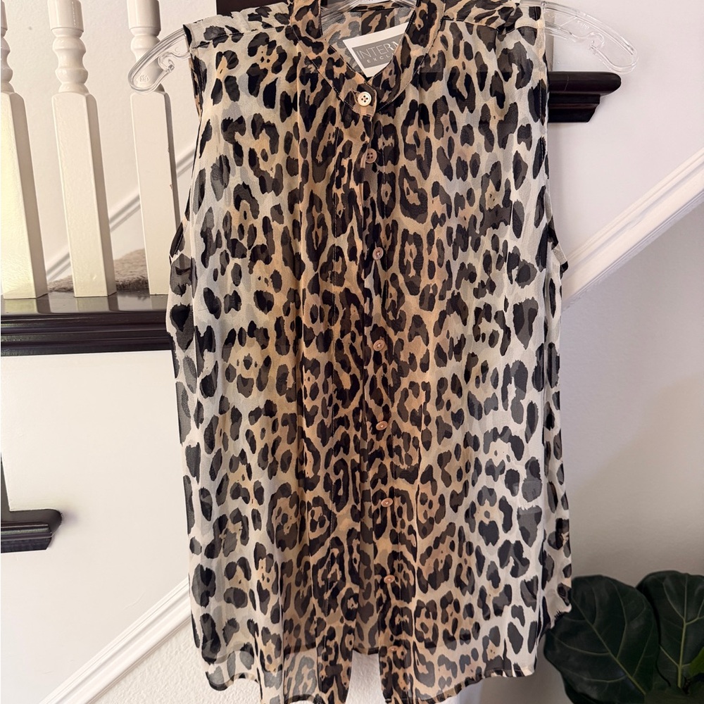 Equipment Leopard Print Sleeveless Blouse in Tan and Black